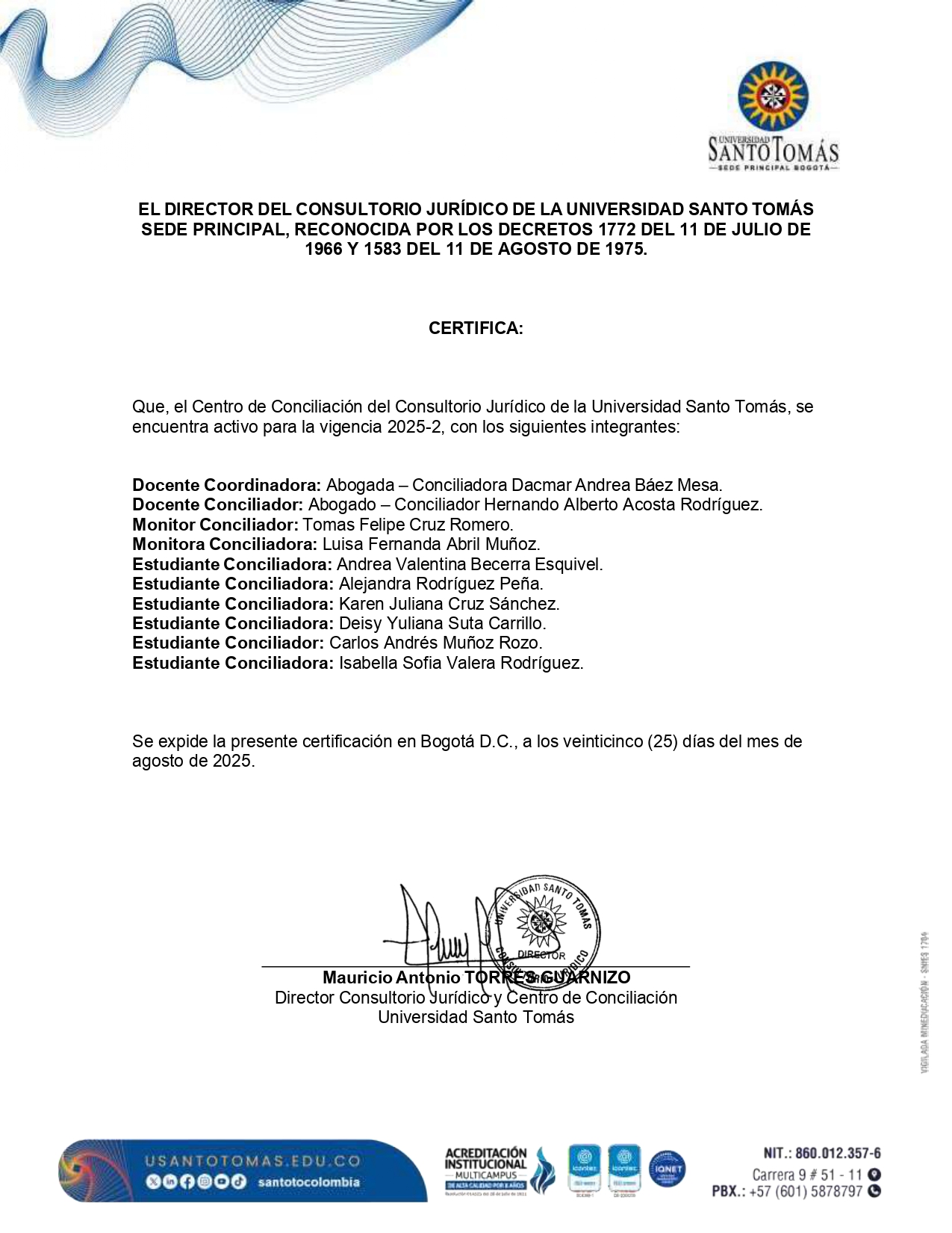 CERTIFICACION CENTRO CONCILIACION 2025 la que hace Mauricio page 0001